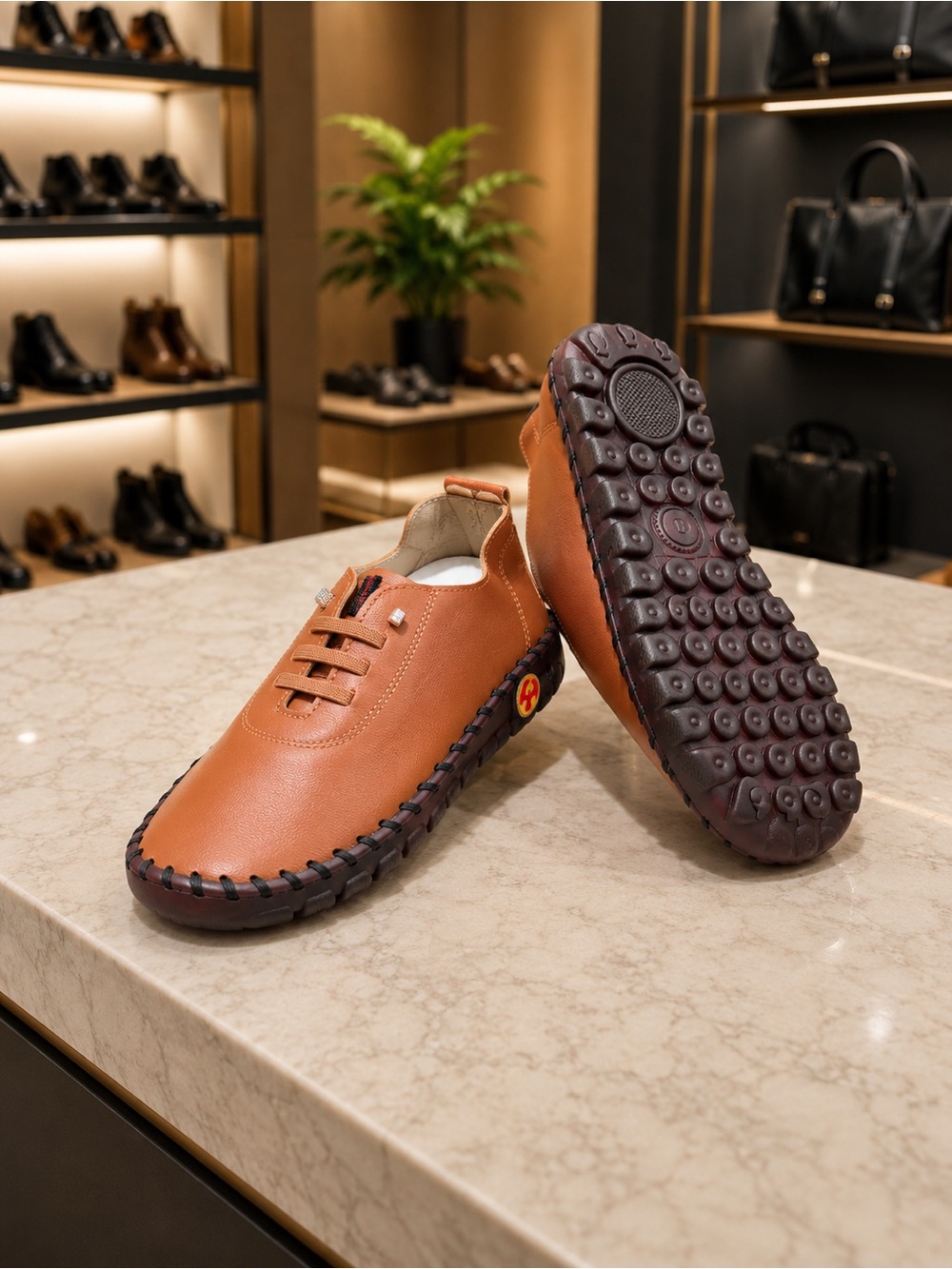PU Leather Round Toe Slip-Ons BROWN SET